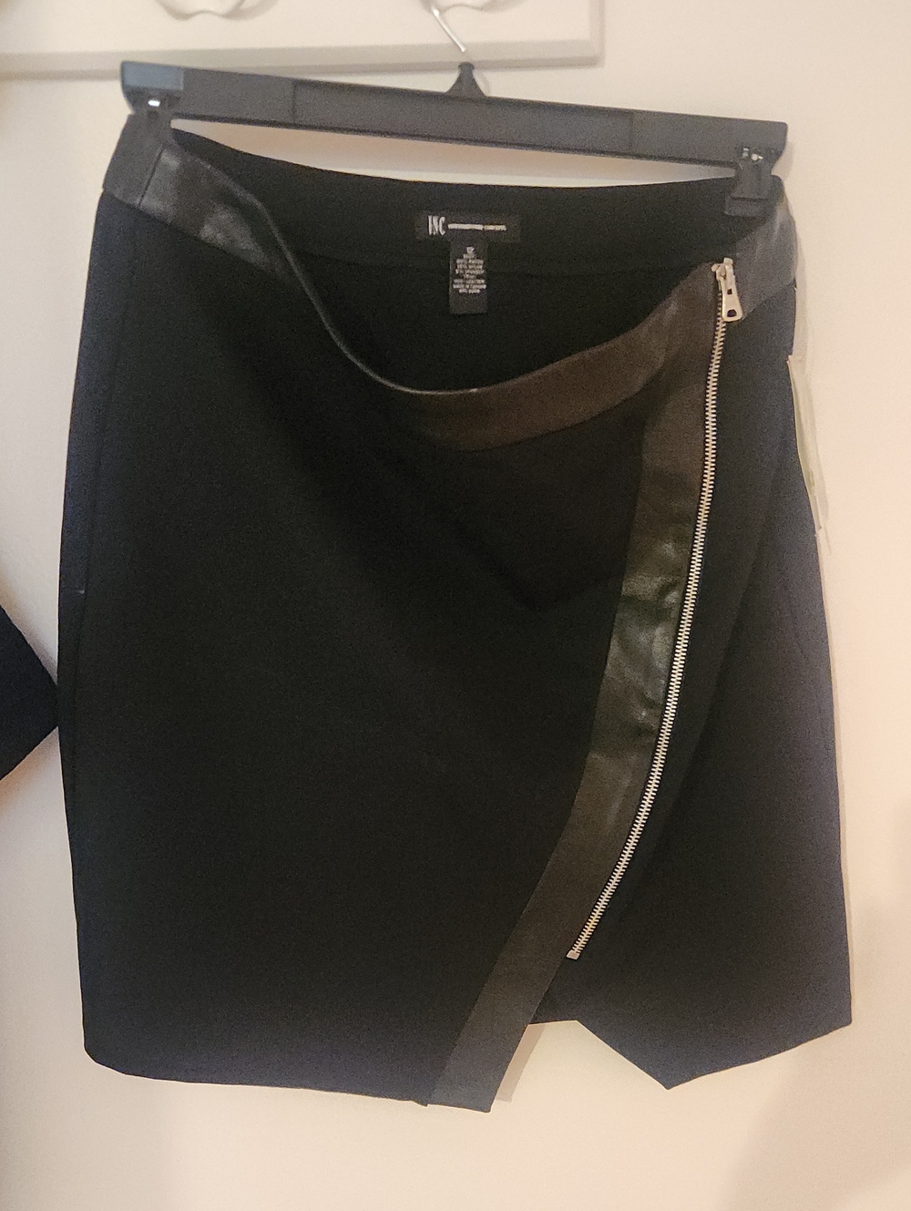 INC International Concepts Black Faux-Leather Trim Zip Pencil Skirt